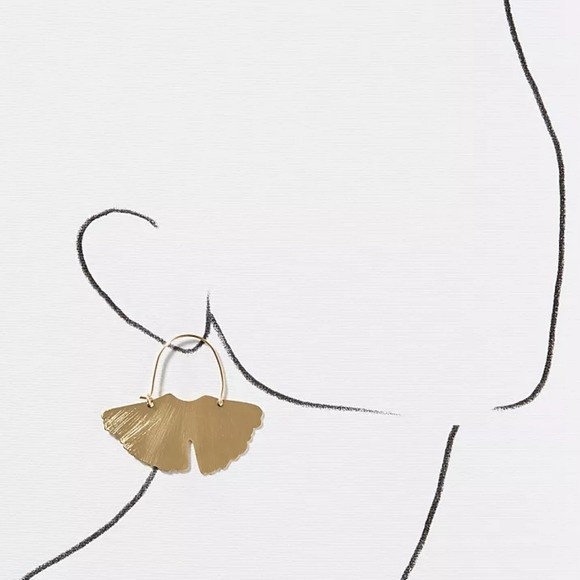 Anthro Ginkgo Satin FInish Goldtone Dangle Hinged Earrings NEW! 844 - Picture 3 of 3